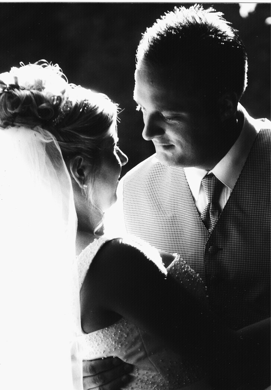 Black and White Silhouette of Bride and Groom